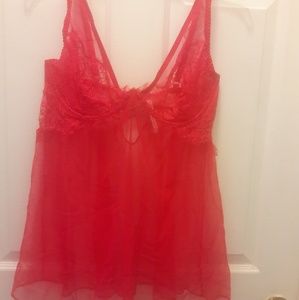 Lacy red babydoll with underwire